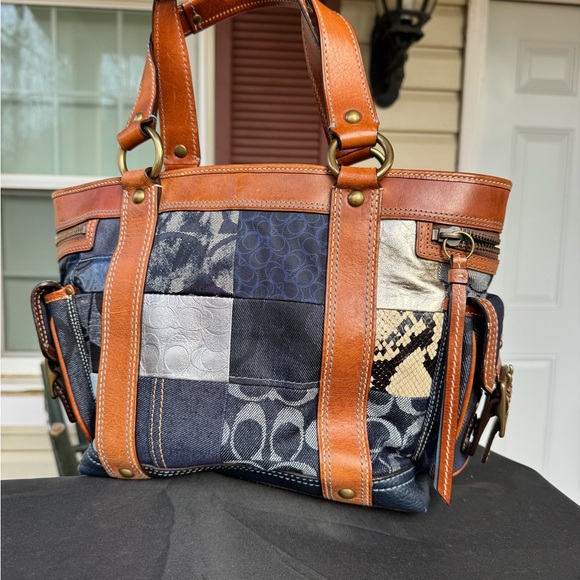Vintage Coach Patchwork Denim and Leather Tote - Picture 4 of 16